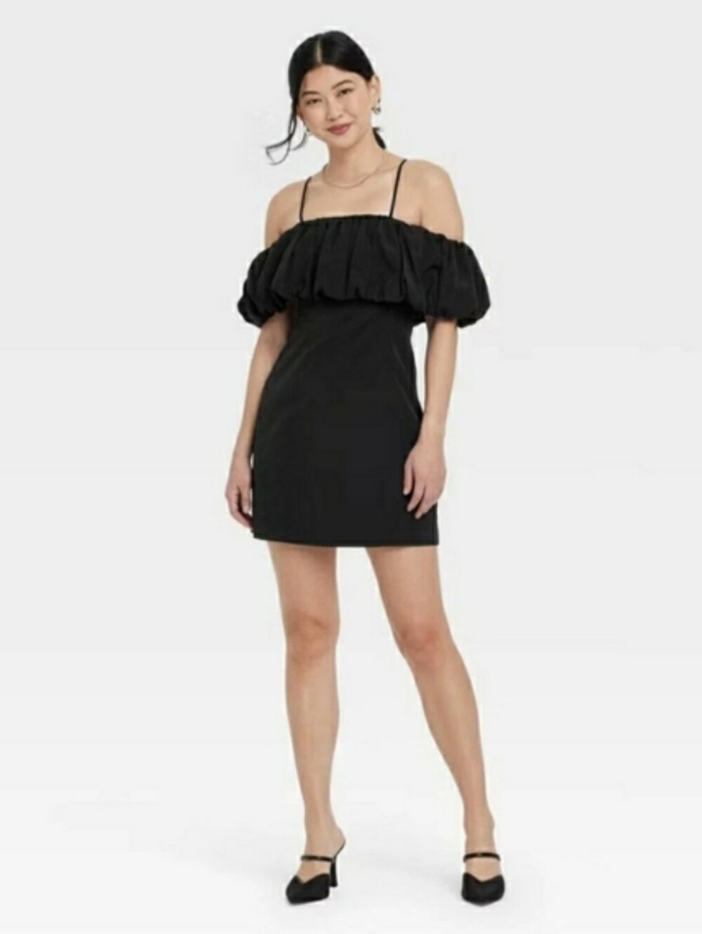 NWT A New Day Black Off The Shoulder Puff Sleeve Mini Dress Homecoming Party 2